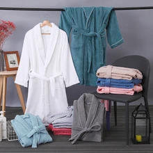 100% Cotton Long Thick Absorbent Terry Bath Robe Kimono Men Hotel Towel Bathrobe Loose Sleepwear Women Dressing Gown
