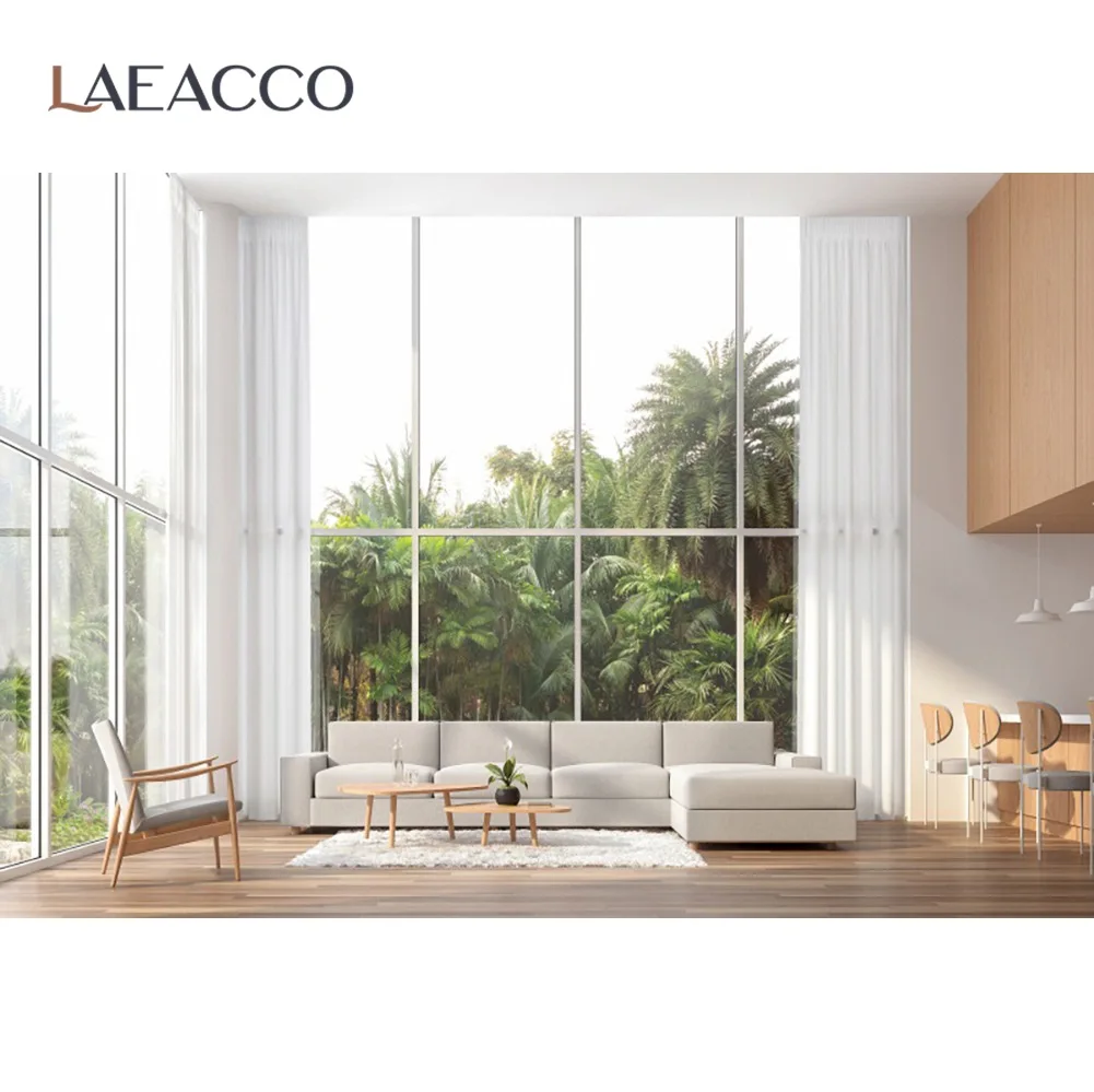 Laeacco White House Living Room Summer Tropical Palms Tree French Window Interior Photographic Backdrop Photo Photocall | Электроника