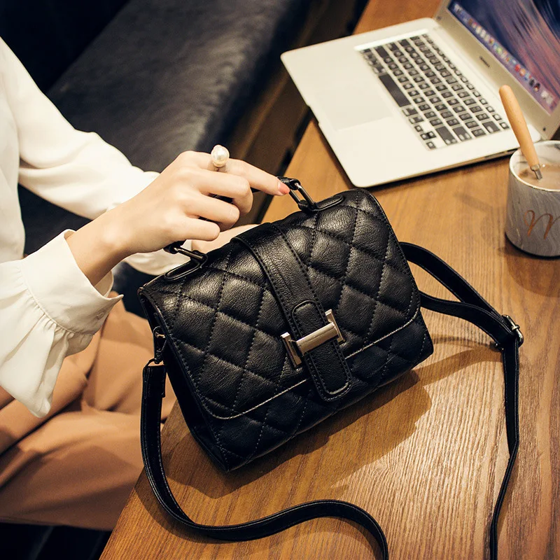 

Rhombus Bag Women's 2019 New Style Fashion Simple Textured Online Celebrity Small Black Bag Shoulder Casual Shoulder Bag