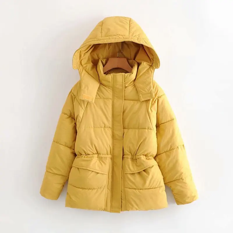 

Korean-style WOMEN'S Wear 2019 Autumn & Winter New Style Loose-Fit Drawstring Waist Hugging Hooded Cotton Overcoat Women's