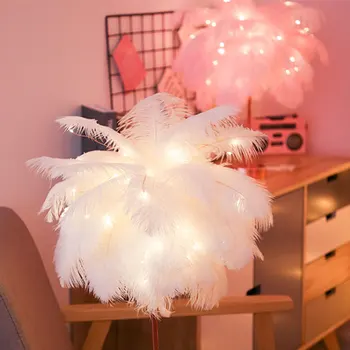 

LED Table Lamp - DIY Remote Control Feather Light Warm White Pink Table Lamp 48cm Night Light For Living Room Bedroom Art Decor