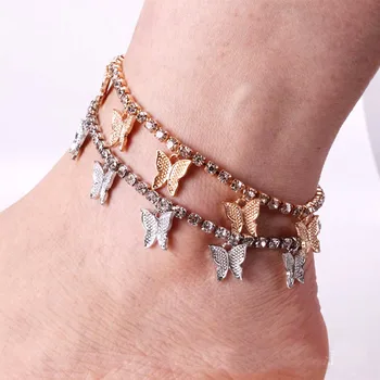 

Bling tennis chain Butterfly Anklet Rhinestone Crystal Ankle Bracelet Boho Beach Anklet for Women Sandals Foot Bracelets Jewelry