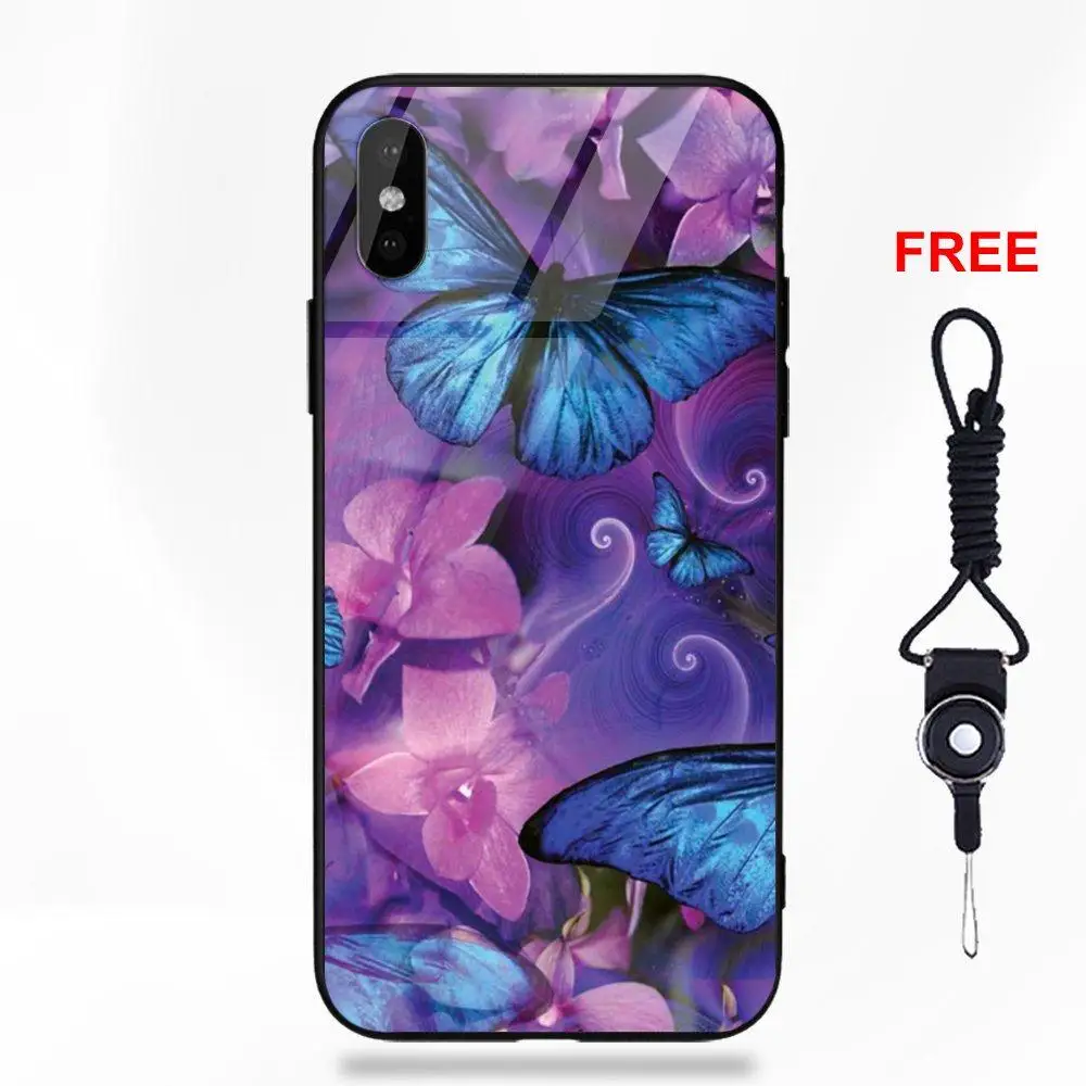 Красивая синяя бабочка для Apple iPhone 5 5C 5S SE 6 6S 7 8 Plus X XS Max XR Силиконовый ТПУ оправа закаленное стекло новое поступление