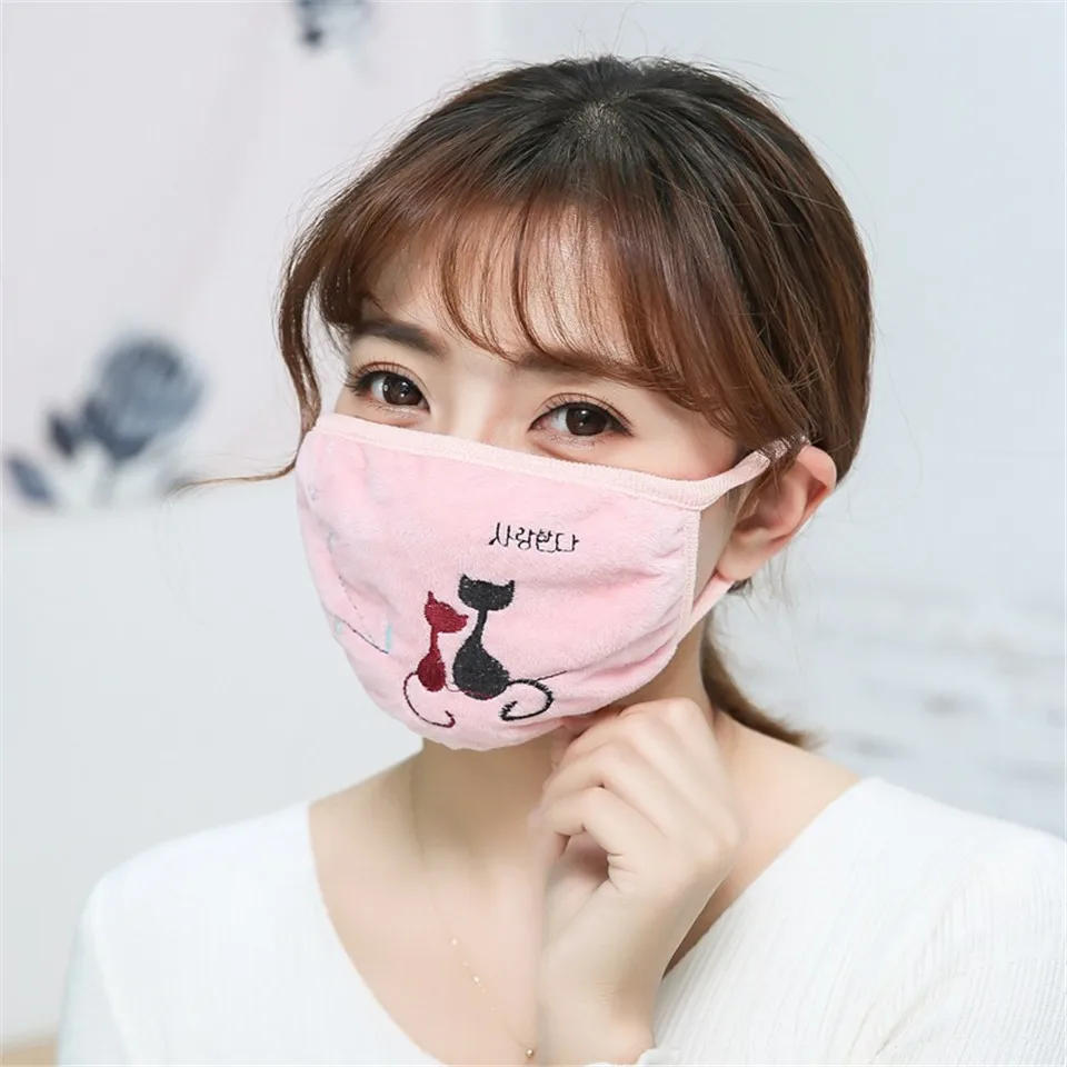 Cartoon Cat Pattern Mask Female Face Mask Cute Cotton Mouth Anti-dust Pollution Masks Winter Outdoor Warm Masker For Girls