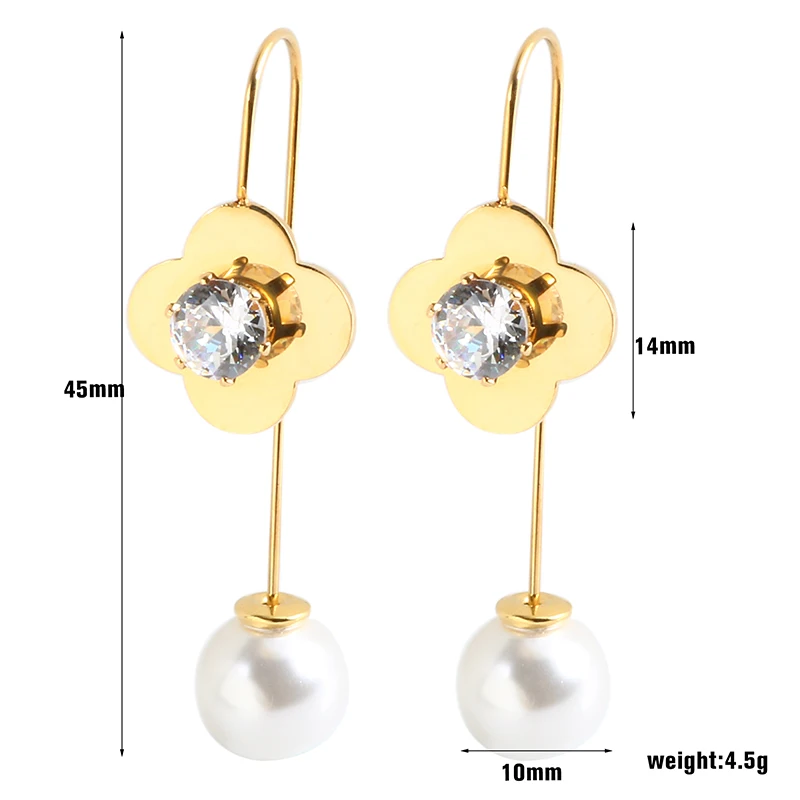 Gold Pear Earrings Long Dangle Pearl Pendant Earrings AAA+ Cubic Zirconia Rhinestone with Round Flower Heart for Bride Jewelry