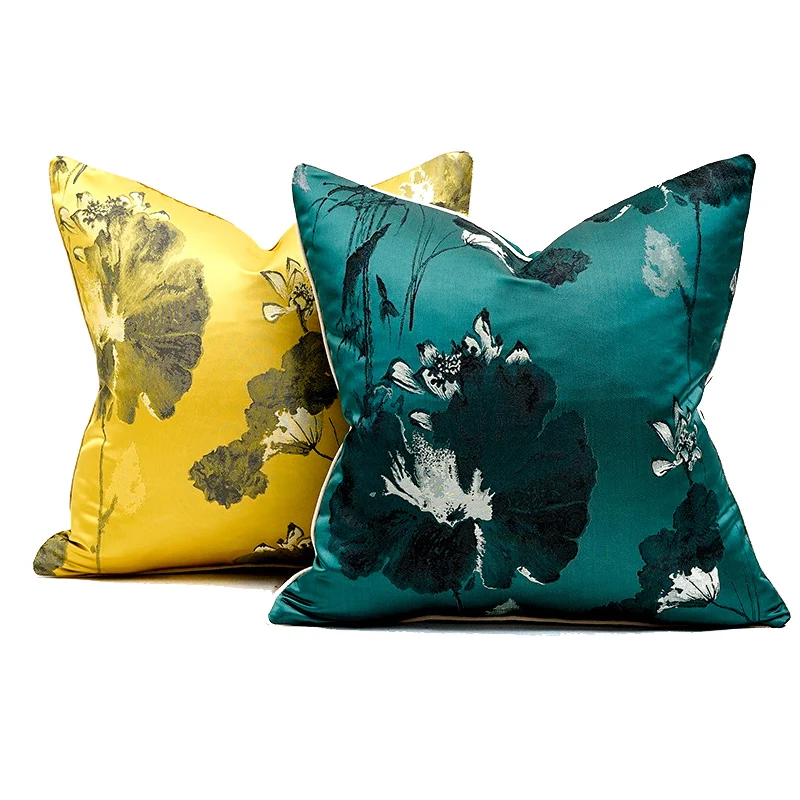 

Light Luxury Lotus Jacquard Cushion Covers Yellow Green Leaves Simplicity Waist Pillowcases Home Party Wedding Decoration