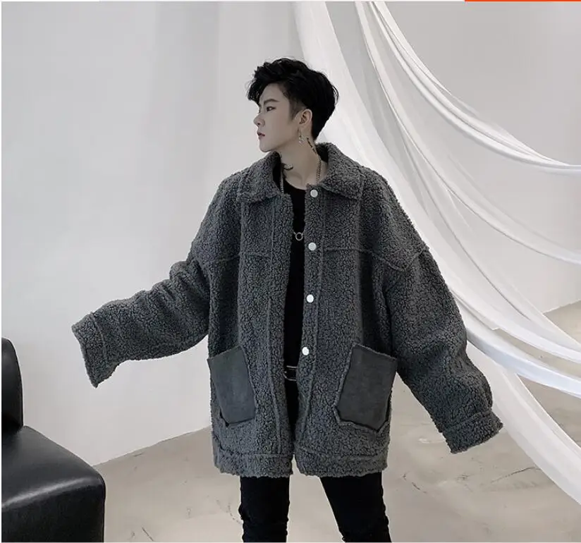 M-XL печати с капюшоном на молнии Верхняя одежда Дизайнерская одежда стиль с кожаным карманом, дизайн мужские свободные пальто из овчины; тренд; мальчика в стиле «хип-хоп», пальто