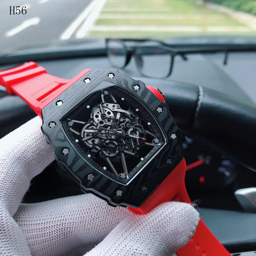 

New Style Brand Luxury Men Waterproof Stainless Steel Business Watch Men's Automatic Mechanical Watch Red Rubber Strap Tonneau