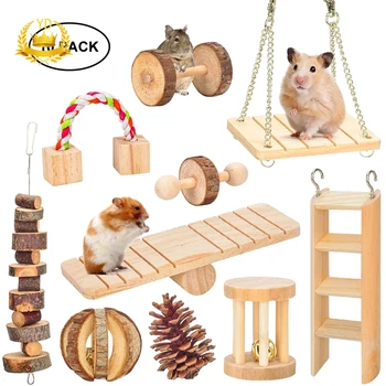

Hamster Chew Toy Chew Toy Accessories Natural Wooden Dumbbells Exercise Bell Roller Teeth Care Molar Toy Rabbits Bird Bunny YDHS