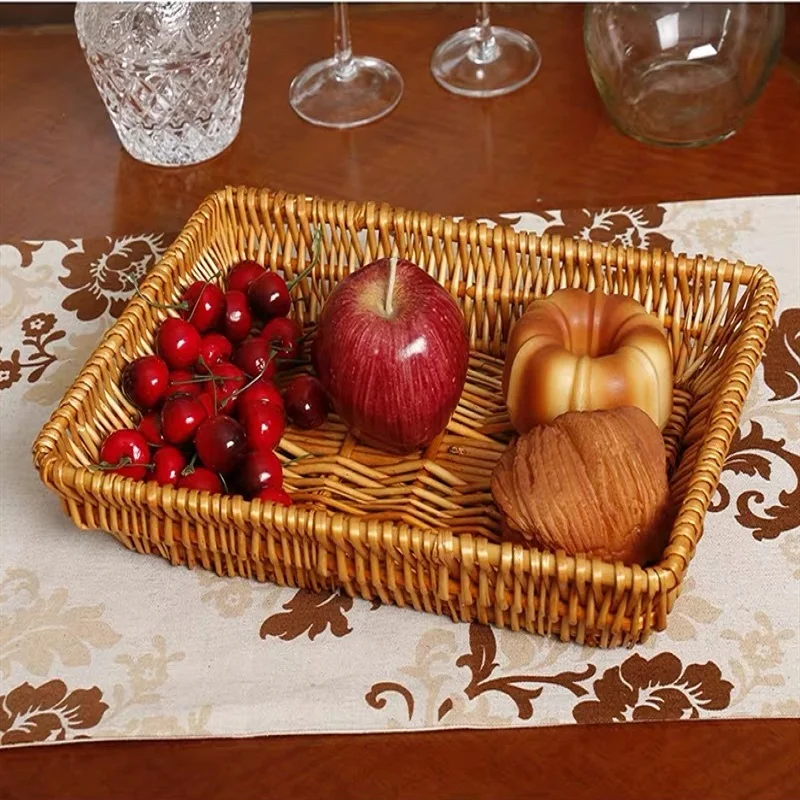 Wicker System Willow Weaving Rattan Rectangular Weaving Fruit Bread Vegetables Display Breadbasket Weaving Storage Basket