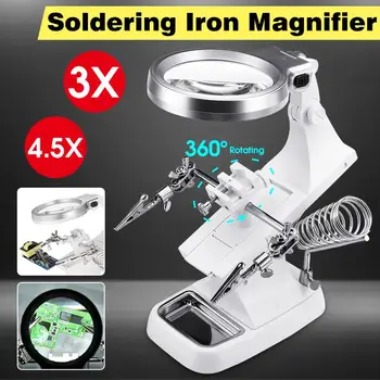 

360 Adjustable Soldering Iron Station Stand Welding Tool Magnifying Glass LED Clip Holder Clamp Desktop Helping Hand Repair Tool