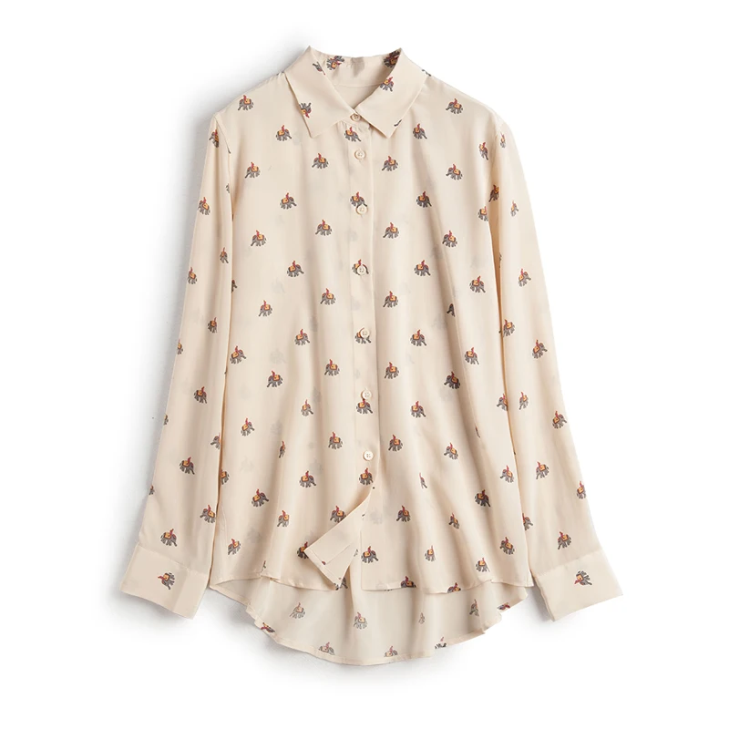 

New Women Shirt Elephant Print Turn-down Collar Long Sleeve Loose Cute Cardigan Blouses 2019 Spring and Winter