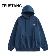 

Zeustang Hooded Sweatshirts Cartoon Letter Print Pullover Hoodies Streetwear Long Sleeve Mens Hip Hop Loose Casual Loose Tops