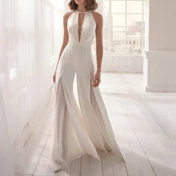 Chiffon Jumpsuit Wedding Dress Halte Neck Sleeveless Elegant Simple Sleeveless Bridal Gowns Robe Party Floor Length Vestido De