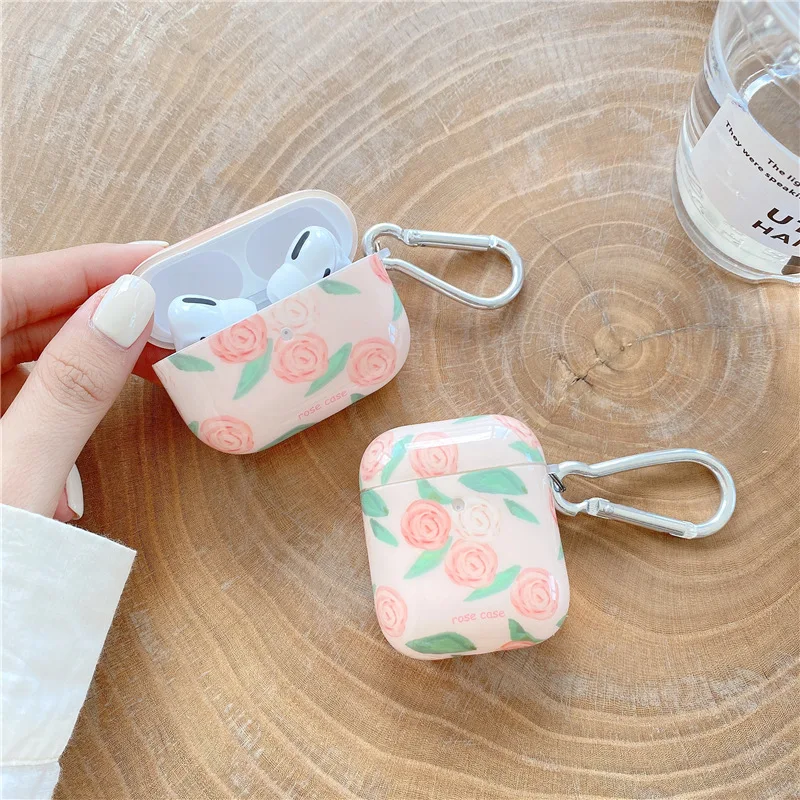 

For Airpods Case,Pink Rose Case For Airpods 1/2 Case Soft TPU Back Earphone Headphone Cover For Airpods Pro Case For Girls