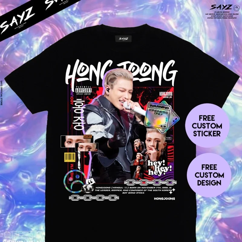 Футболка Kaos Hongjoong Ateez atiny с изображением фейерверка фотоальбом на заказ уличная