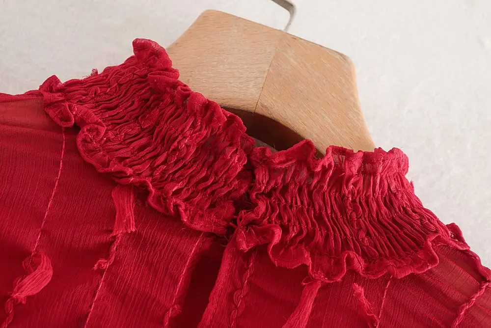 nieuwe vrouwen elegante kwastje decoratie elastische taille шикарные блузки dames stand kraag ruches kiel рубашки chemise Топы