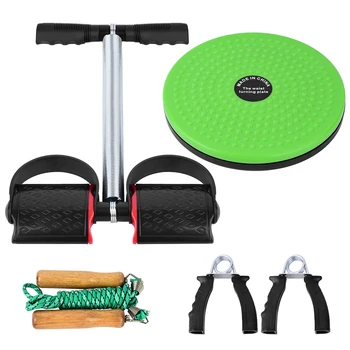 

5 PCS Fitness Set with Spring Pedal Puller Waist Twist Board Hand Grip Adjustable Jump Rope for Home Office Gym