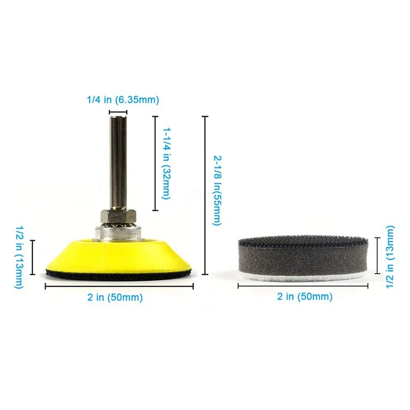 5 Pack 2 Inch(50Mm) Hook and Loop Sanding Pad for Sanding Discs with 1/4 Inches Shank Drill Attachment and Soft Foam Layer Buff
