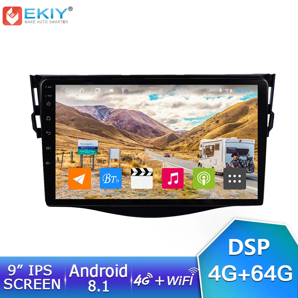 EKIY 9'' IPS Android 8.1 Car Multimedia Auto Radio Stereo 4G+64G For Toyota RAV4 2007-2012 GPS Navigation 3G/4G No 2 Din Video