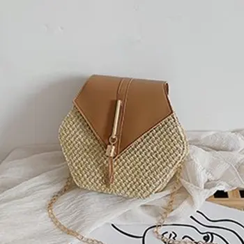 

Hexagon Mulit Style Straw leather Handbag Women Summer Rattan Bag Handmade Woven Beach Circle Bohemia Shoulder Bag New Fashion