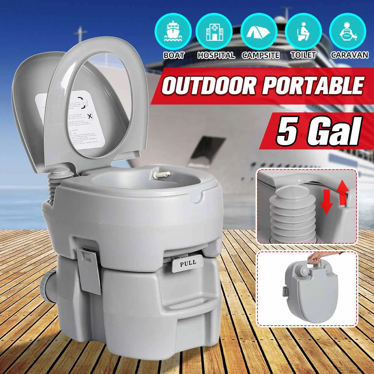 5 Gallon 20L Portable Toilet Flush Outdoor Indoor Travel Camping Commode Potty Caravan Mobile