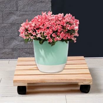 

Movable Rolling Square Mobile Torus Wooden Flower Pot Holder Solid Wood Flower Pot Tray with Flower Pot Casters
