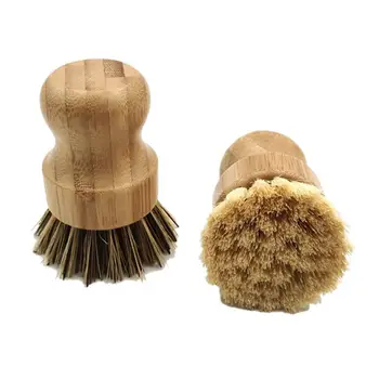 

Dishwashing Brush Bamboo Pot Brush Kitchen Cleaner Palm Short Handle Round Dish Brush