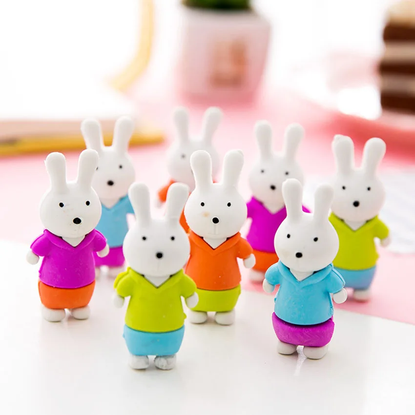 1PC 3D Kawaii Rabbit Pencil Eraser Student Stationery Detachable Non-toxic Rubbing Erasers Primary School Supplies Kids Rewards