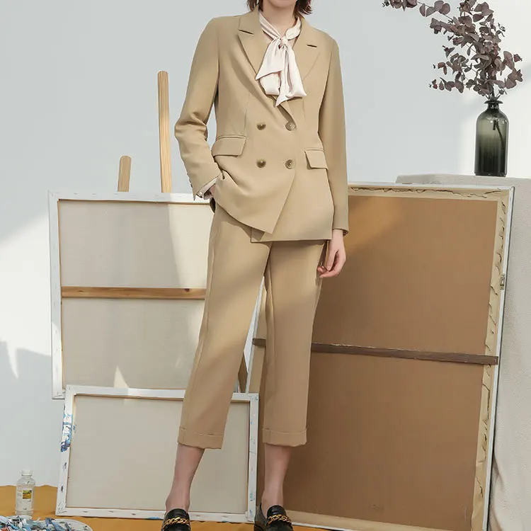 

Spring New Women's 2 Pieces Set Office Lady Pants Suits Double Breasted Blazers and Pants High Quality Suits