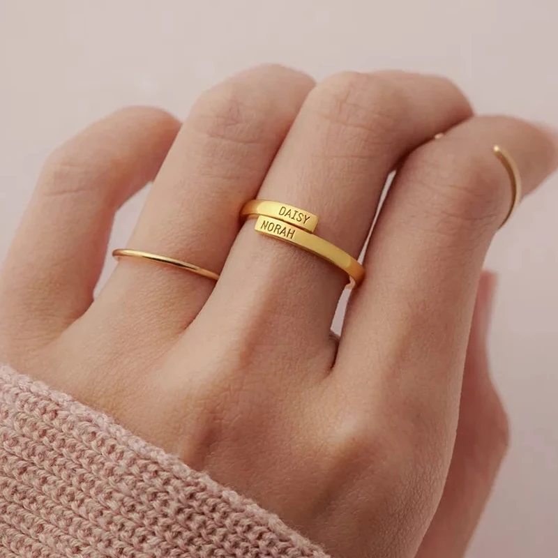 Custom Initial Ring Personalized Letter Anillos Mujer Gold Sliver Adjustable Dainty Name Rings For Women Girls BFF Jewelry | Украшения и