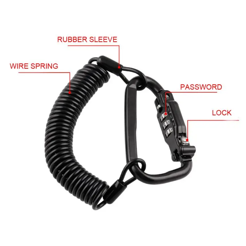 

Tough Motorcycle Helmet Lock with Black Combination Pin Locking Carabiner Device