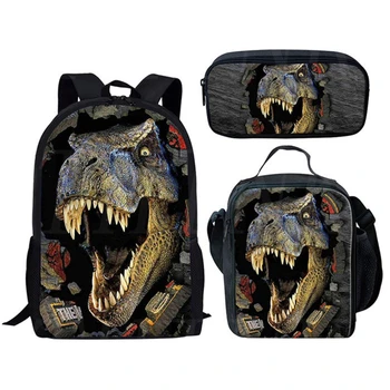 

Think Cool T-rex Dinosaur School Bags Set Bookbags For Teenage Boys 3pcs Primary Backpack With Lunch Box Pencil Laptop Bags