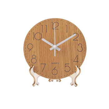 

Small Round Silent Table Clock Snooze Wood Common Cartoon Clock With Nightlight Kid Room Decoration Small Luminous Alarm Clock