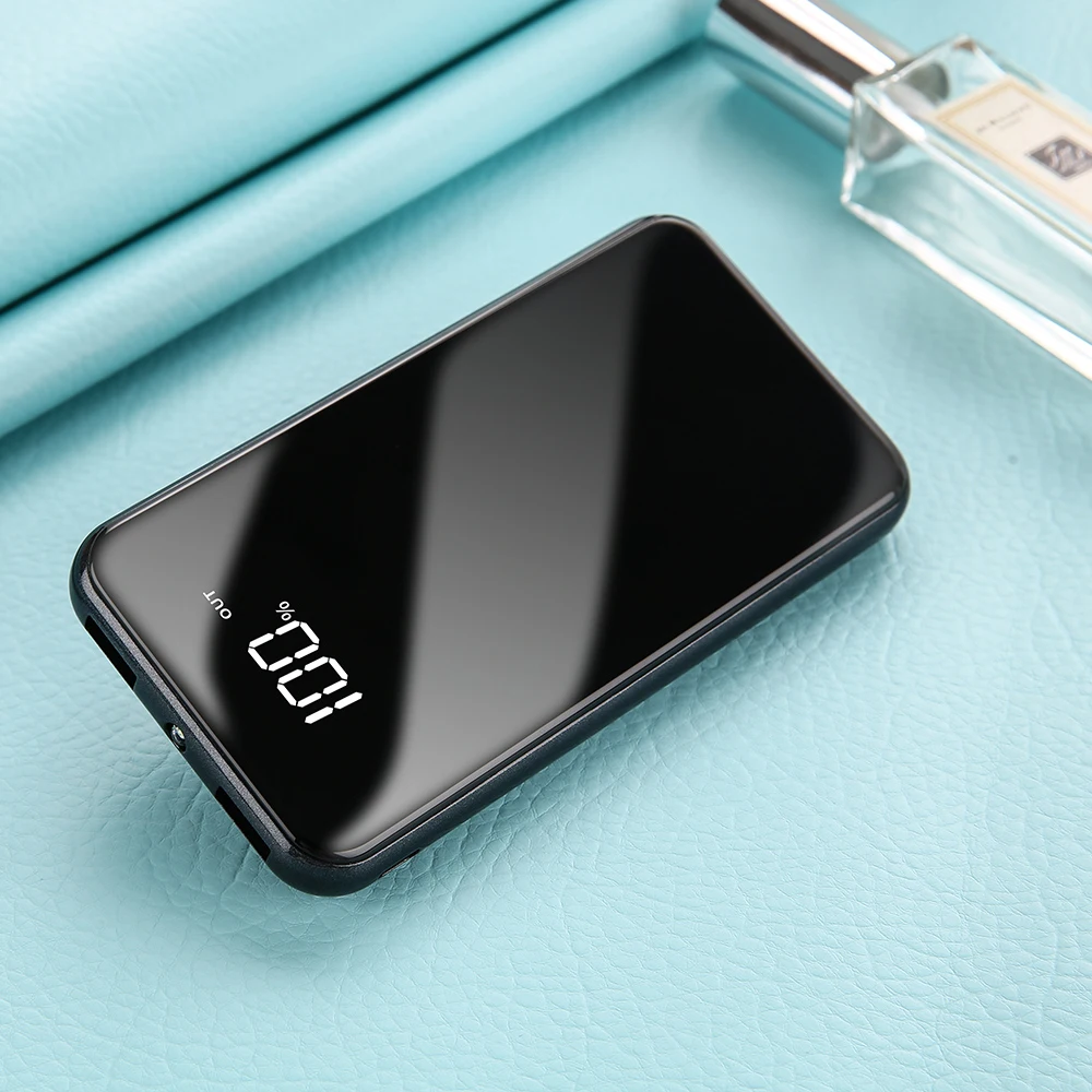 10000 мАч Micro power Bank модное зеркало портативный светодиодный зарядное устройство для мобильных телефонов внешний аккумулятор power bank для IPhone Xiaomi - Цвет: Black-9000mAh