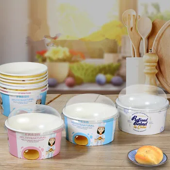 

50pcs Net red disposable toastable bread cake paper cup paper bowl with transparent smiley plastic cover DIY favors baking mold