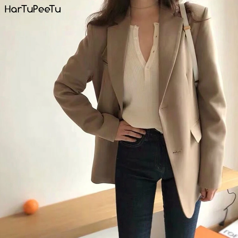 Boyfriend Blazers Jacket for Women Cool Fashionable Casual Coat Slim Fit Temperament Female Business Suit Work Office Open Front 2022 new blazers men slim fit business casual suit jacket korean wedding social office dress coat streetwear costume homme