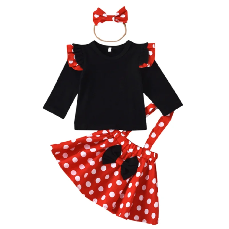 

Toddler Baby Clothes Set for Girl Fashion Cartoon Dot Top and Strap Dress 2Pcs Suit Spring Autumn New Kids Clothes Girls Outfits