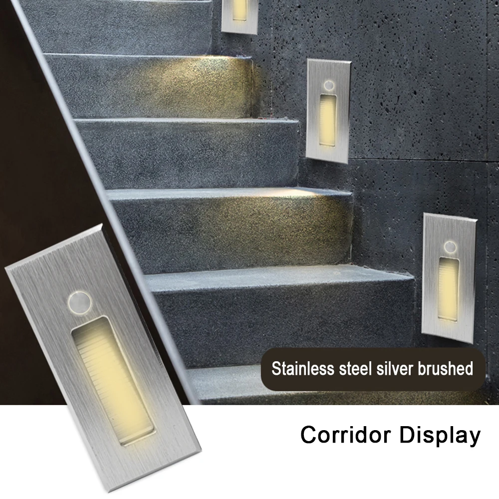 Recessed Wall Lamp Sensor Stair Light Intelligent Led Night Lights For Steps Balcony Bedroom Closets SANDIY 3W