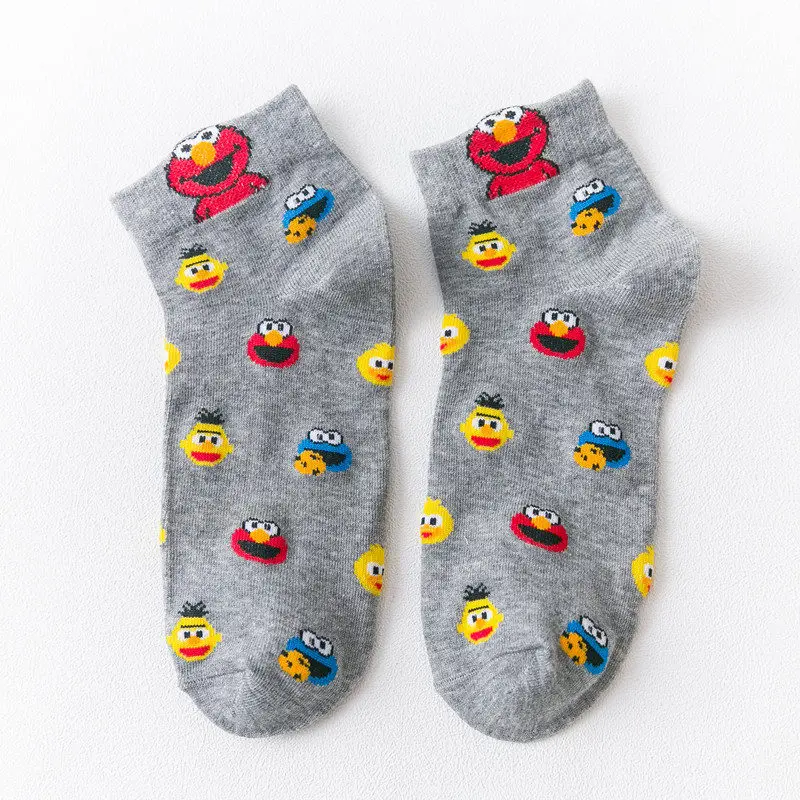 Gray 03 Harakuju women cute cartoon individuality short socks unisex funny hipster Christmas Halloween gift socks - Цвет: Gray 03