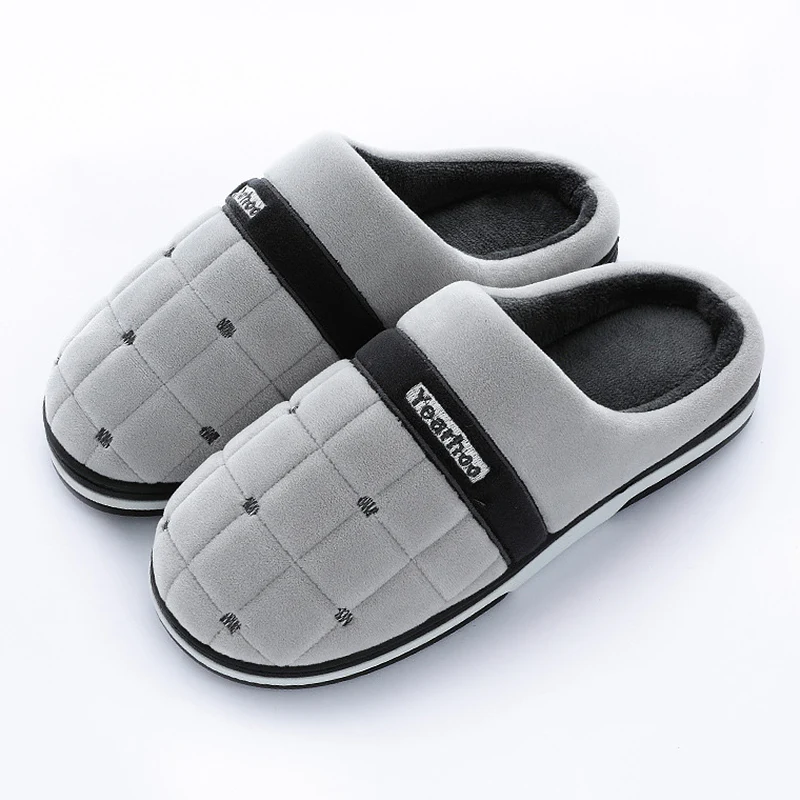 

Slippers man winter house Large size 44-47 square check coral fleece men slippers short plush bedroom male slippers comfortable