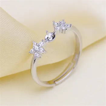 

DIY Pearl Accessories S925 Silver Plated Adjustable Fine Pearl Ring Setting Blank Bar Settings Cameo Base