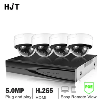 

HJT P2P POE Kit H.265 System CCTV Security 4CH NVR 5MP Outdoor Dome IP Camera Security Surveillance Video