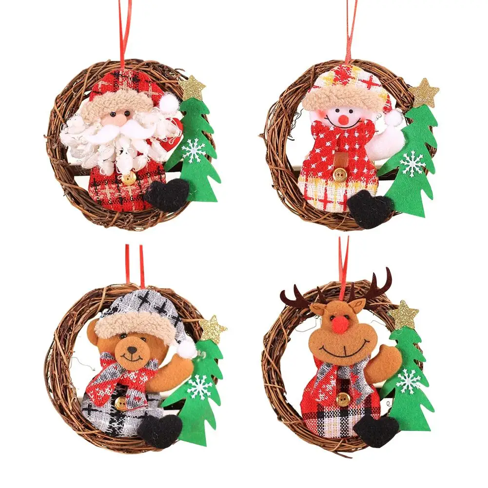 

Creative Christmas Wreath Door Hanging Figurine Rattan Christmas Tree Decoration Party Supplies