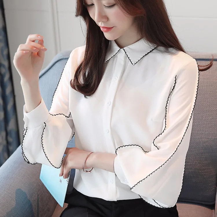 

Long Sleeve Shirt 2019 New Style WOMEN'S Dress Early Autumn Clothing Korean-style Chiffon Base Shirt Fashion Western Style Shirt