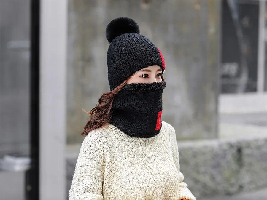 Зимние новые головные уборы, двухсекционные куртки, грелка, шерстяные шапки, Корейская версия подходящих цветов, Модная вязаная шапка для женщин