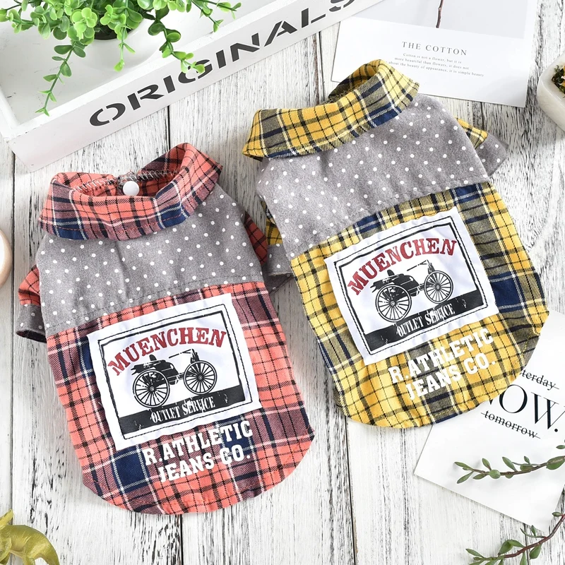 Plaid T Shirt For Dogs Yellow Orange Spring Summer XS XXL Pet Outfit Suit Costumes Cat Puppies Small Animal Clothes Products |