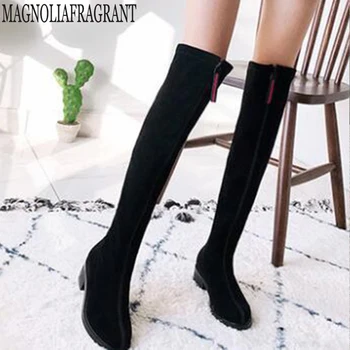 

Over the knee boots female winter stretch boot flat bottom women tight boot with front zipper Long tube women's boots y438