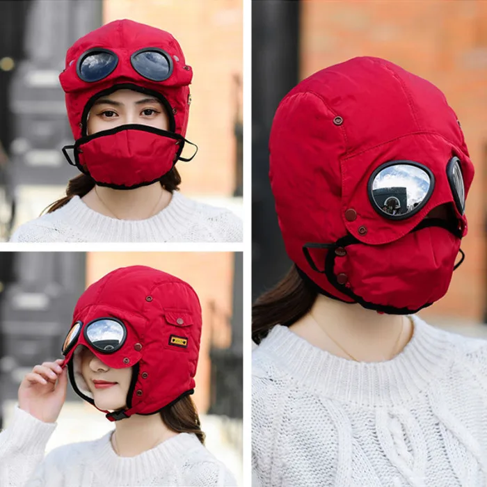 Thermals Winter Trapper Hat Cap Thicken Warm with Windproof Mask Ear Protect for Outdoor FS99