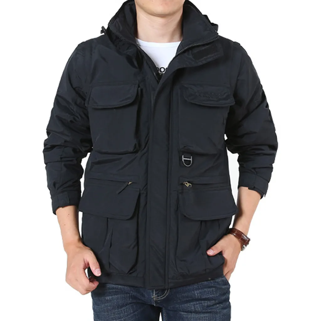 Men's Winter Waterproof Jacket Outdoor Sport Men Detachable Sleeve Hooded Outdoor Plus Velvet Mountaineering Sportswear#g4